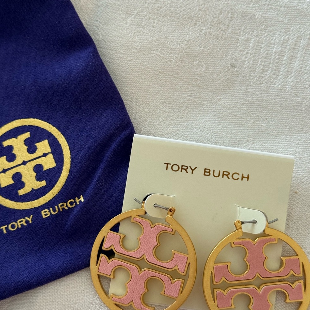 Tory Burch Pink and Gold Round Earrings